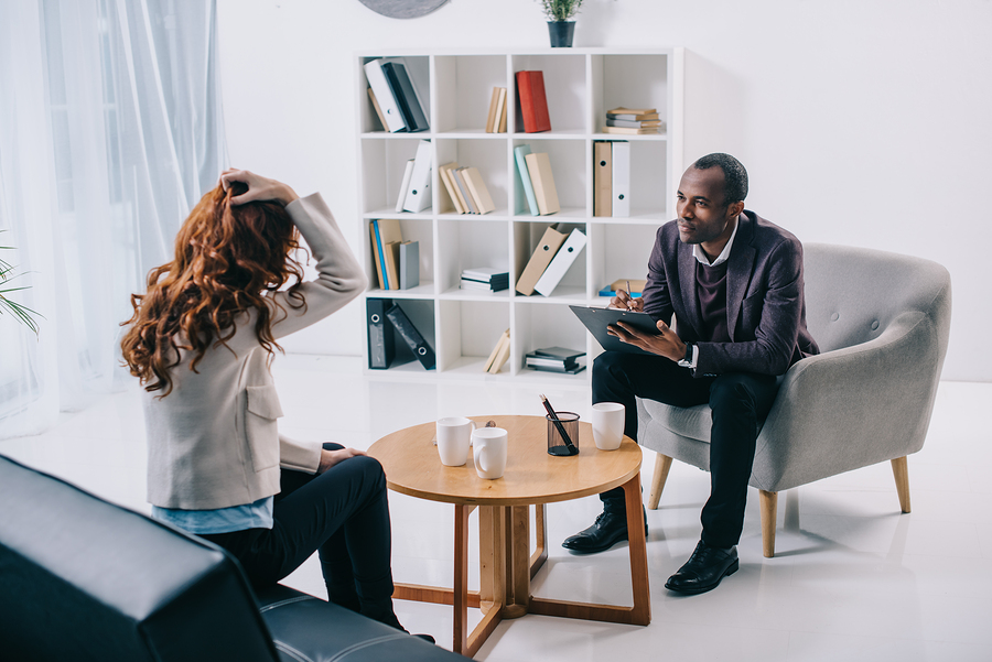 Two people talking